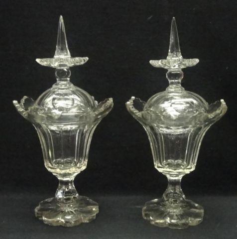 Appraisal: Pair of Cent Cut Glass Lidded Urns From a Larchmont