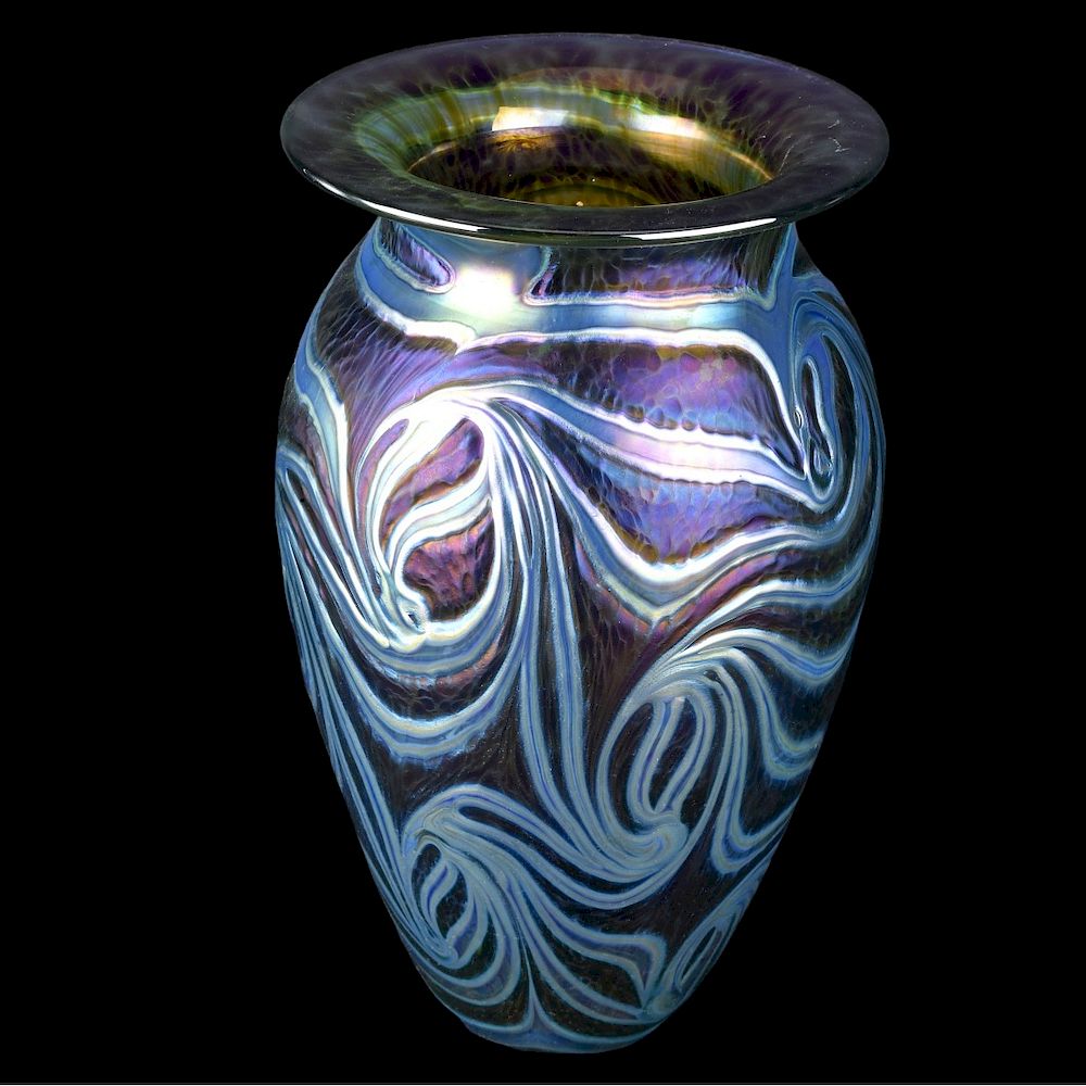 Appraisal: Robert Eickholt King Tut Art Glass Vase Robert Eickholt King