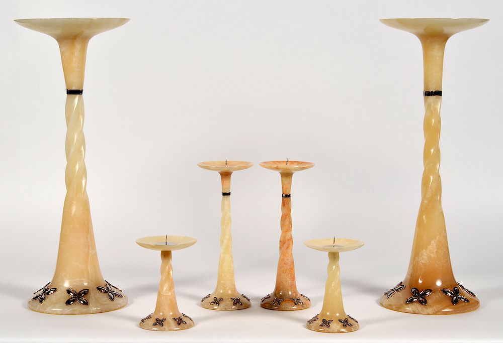 Appraisal: Set of Six John Hardy Onyx Sterling Candlesticks Three pairs