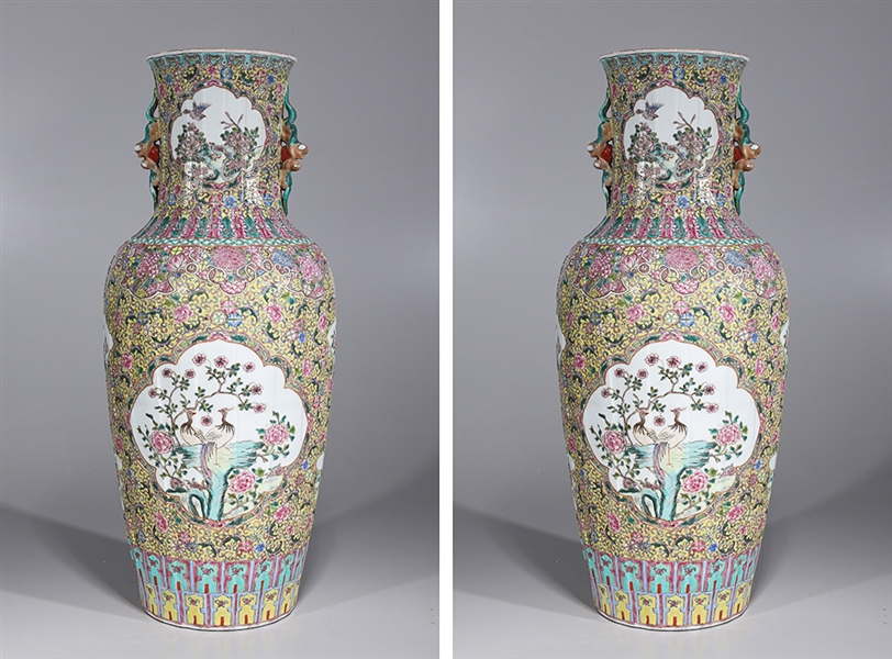 Appraisal: Pair of large Chinese famille rose enameled porcelain vases with