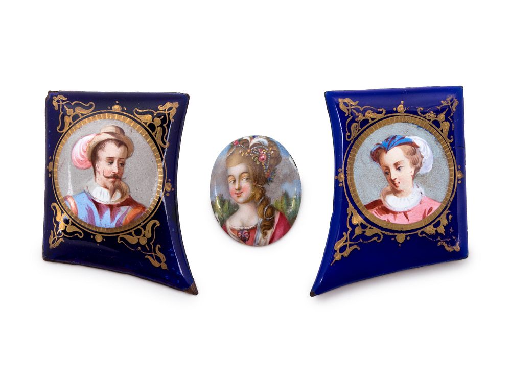 Appraisal: Three French Enamel-on-Copper Plaques Three French Enamel-on-Copper Plaques Portrait x