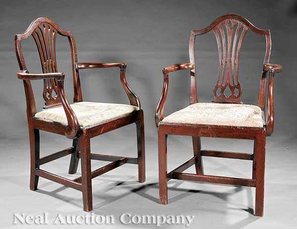 Appraisal: A Pair of American Federal Carved Mahogany Armchairs late th