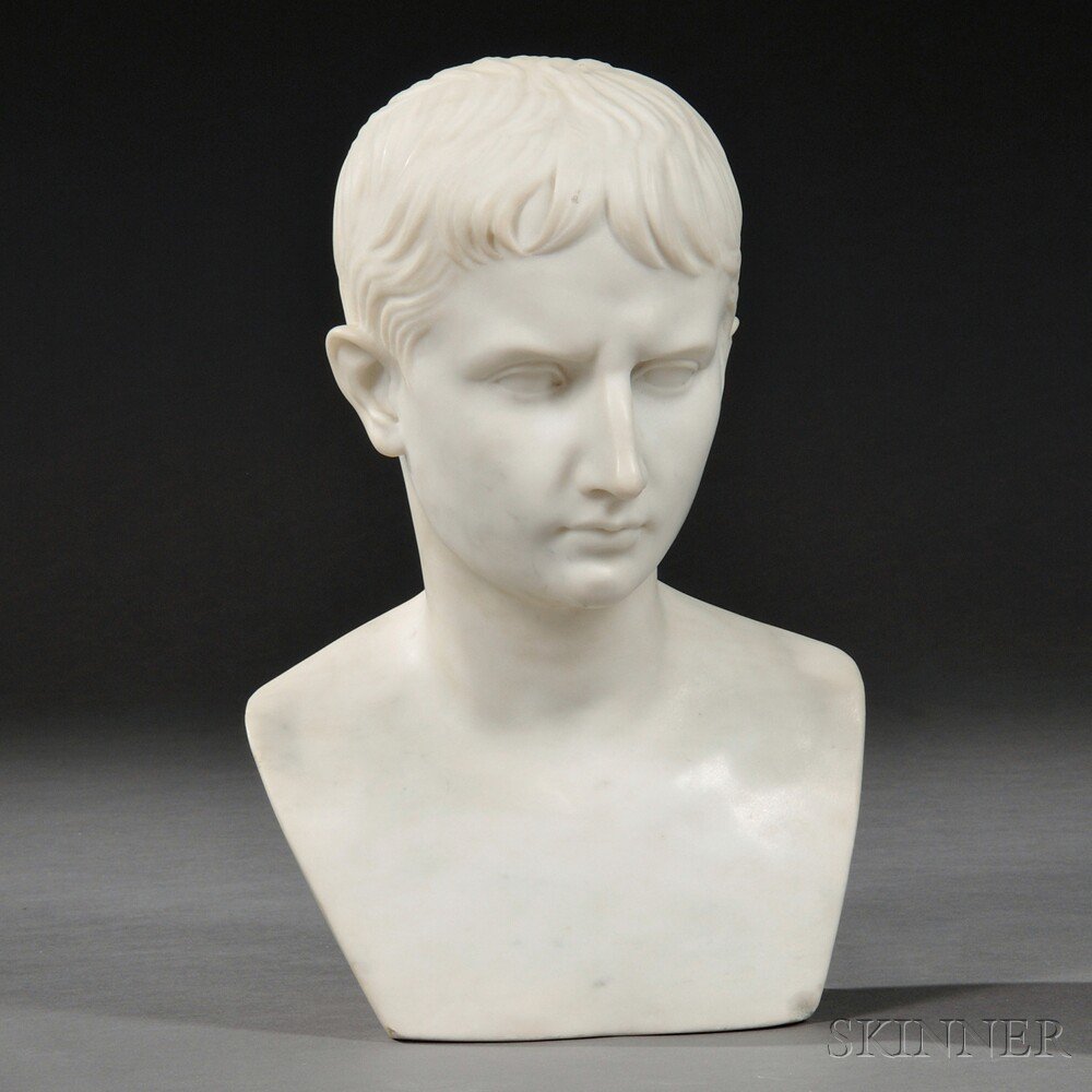 Appraisal: Italian School th Century Carrara Marble Bust of Caesar Augustus