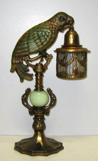 Appraisal: PAINTED AND GREEN BRONZE 'PARROT' LAMP Cold painted figure of