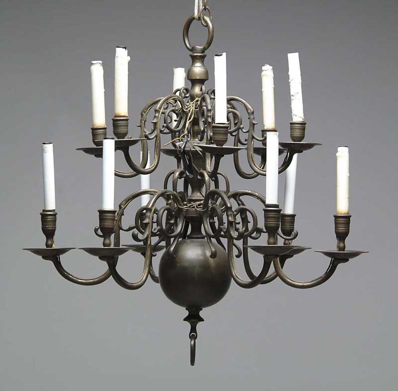 Appraisal: FINE REPRODUCTION TWO TIER BRASS CHANDELIER Dutch design with large