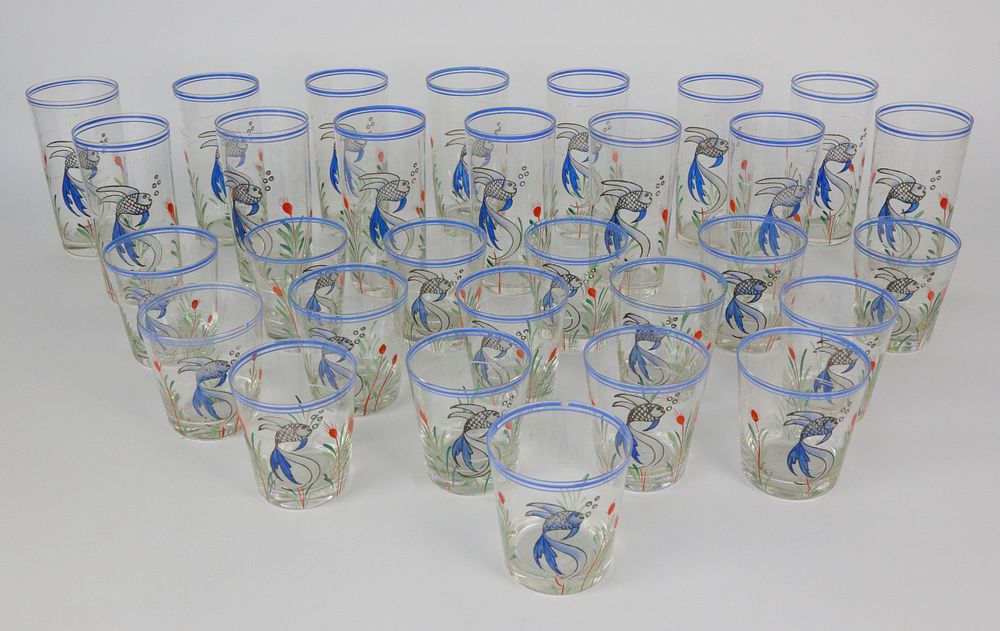 Appraisal: Set of Vintage Hand Painted Koi Fish Glasses Set of