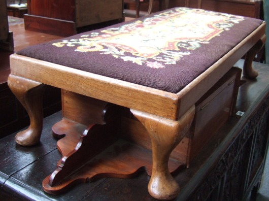 Appraisal: A th century walnut low footstool the tapestry top raised