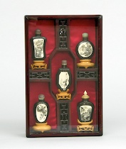 Appraisal: A Group of Five Chinese Snuff Bottles in a Presentation