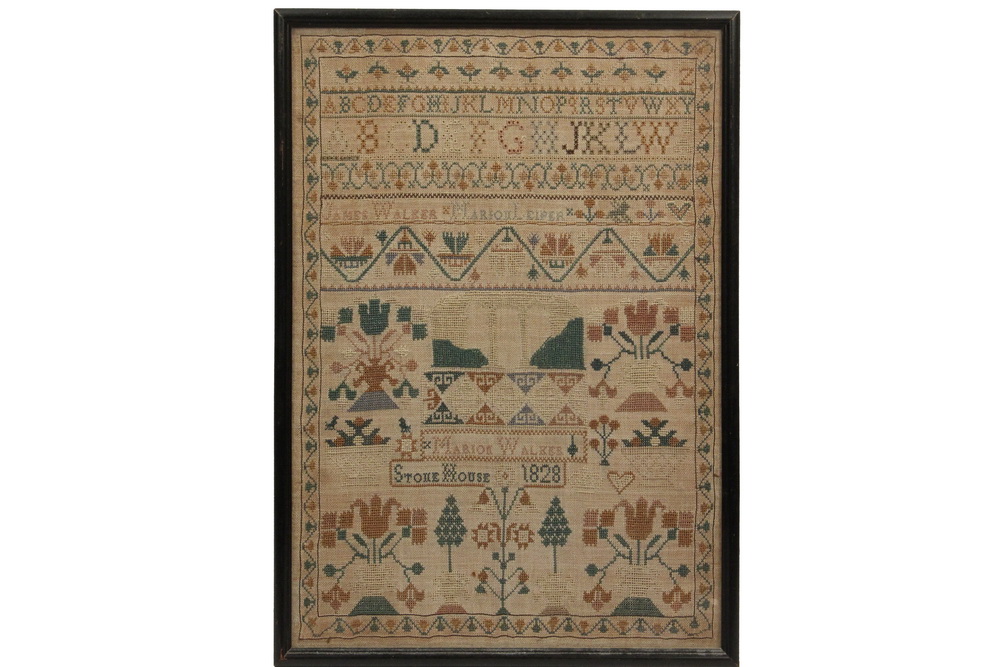 Appraisal: EARLY SAMPLER - Medium Sized Alphabet and Floral Sampler in