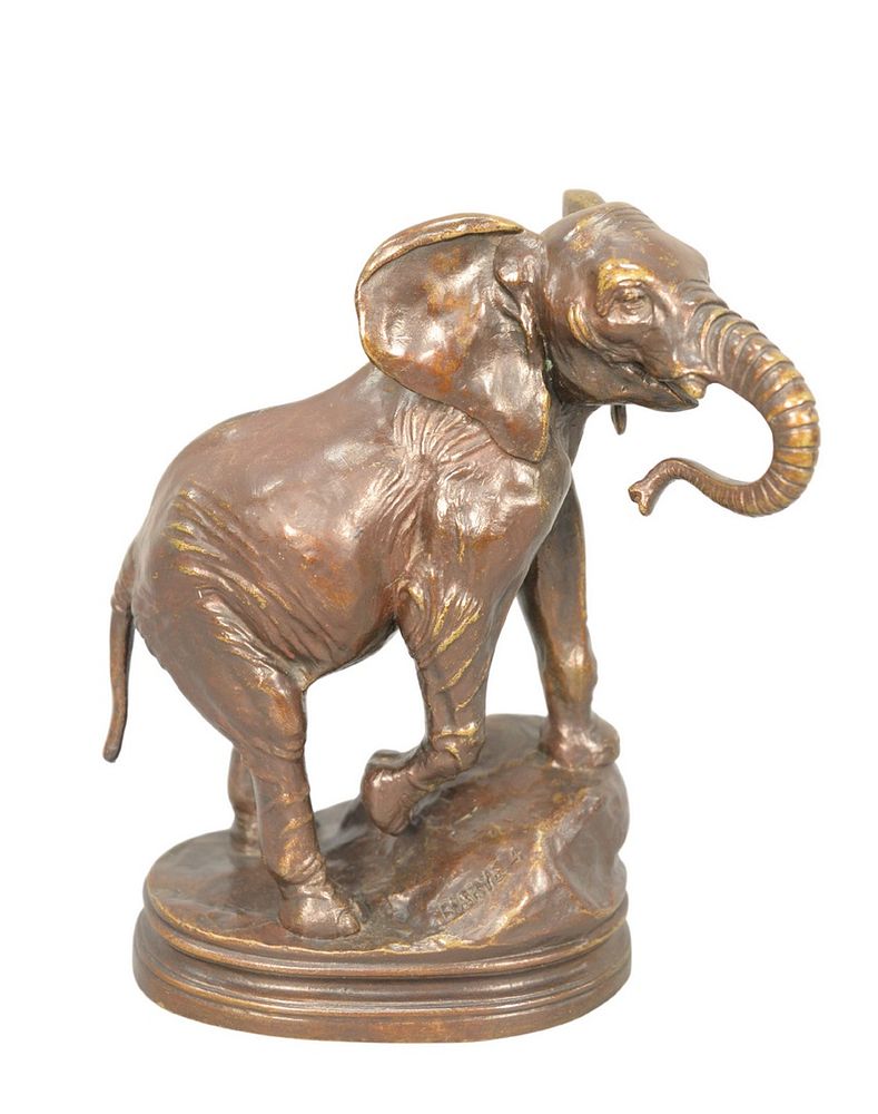 Appraisal: After Antoine-Louis Barye French - climbing elephant bronze with brown