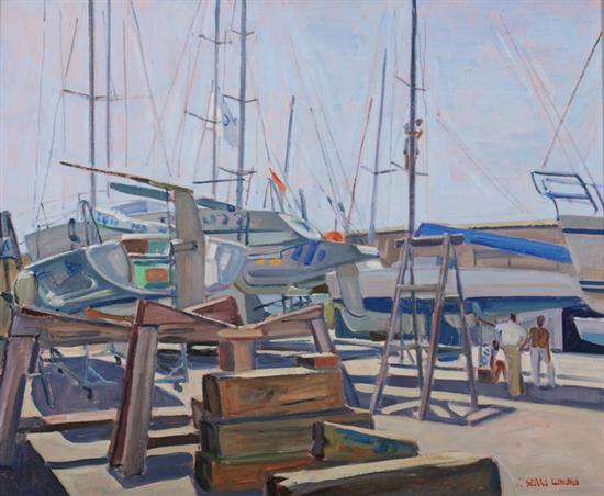 Appraisal: JOSEP SERRA LIMONA Spanish b SAIL BOATS IN DRY DOCK