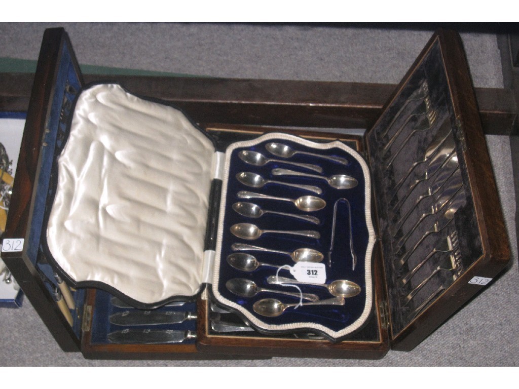 Appraisal: Lot comprising fish cutlery set part set and a spoon