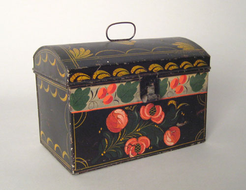 Appraisal: Tole document box th c possibly Filley with floral decoration