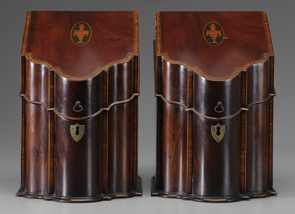 Appraisal: Pair George III Style Inlaid Knife Boxes th century figured