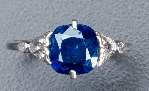 Appraisal: Art Deco sapphire ring in k wg with diamonds Square