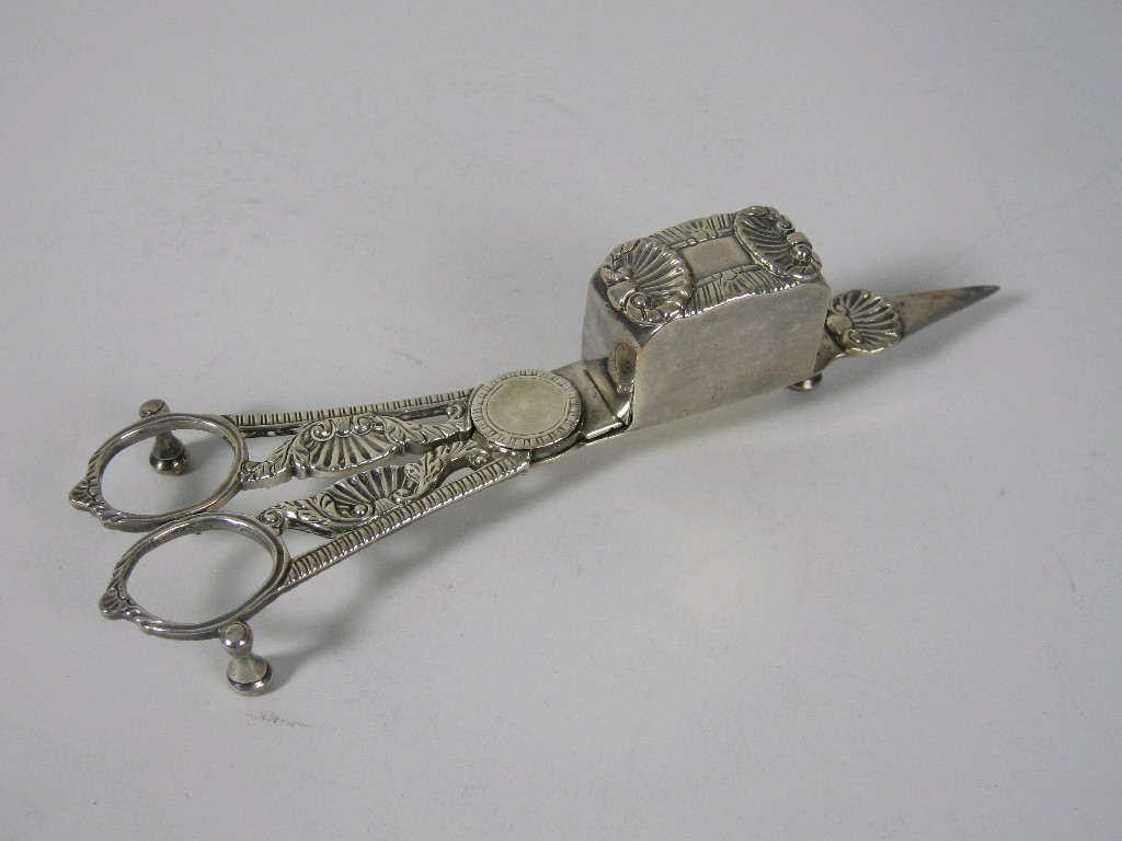 Appraisal: Pair of George III Candle Snuffers shell pattern London makers