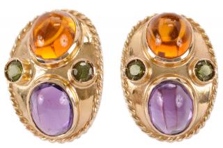 Appraisal: kt Gemstone Earrings each with one oval citrine cabochon approx