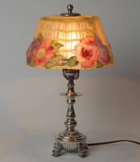 Appraisal: Pairpoint puffy boudoir table lamp the draping shade with reverse