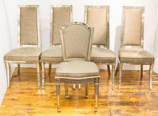 Appraisal: Hollywood Regency Mirrored Dining Chairs Set of Hollywood Regency silver-painted