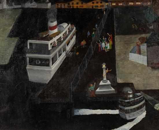 Appraisal: Chrystal Corcos American th century ''Fire Island Ferry'' oil on