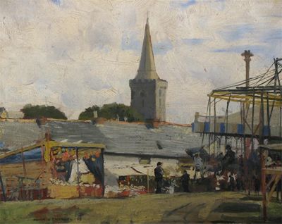 Appraisal: Frank Lewis Emanuel - Tenby Fair Signed Oil on panel