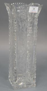 Appraisal: Universal cut glass vase square with ground floral designs ht