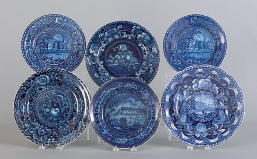 Appraisal: Six historical blue Staffordshire plates th c to include America