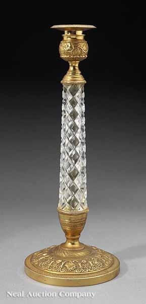 Appraisal: A Charles X Gilt Bronze and Crystal Candlestick height in