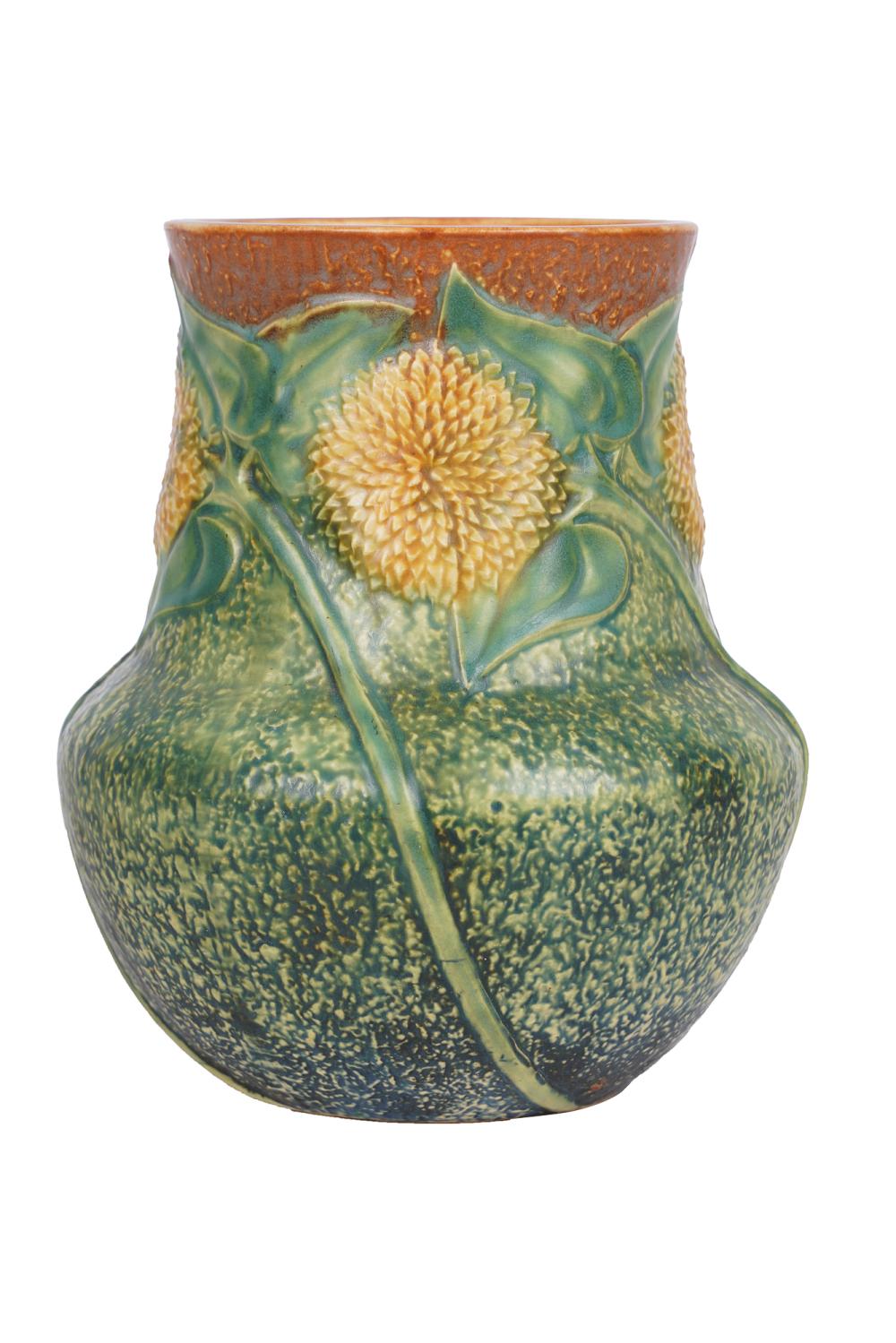 Appraisal: ROSEVILLE SUNFLOWER POTTERY VASE inches diameter inches high Condition