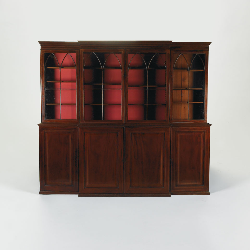 Appraisal: English Inlaid Mahogany Breakfront Bookcase mid th century x cm