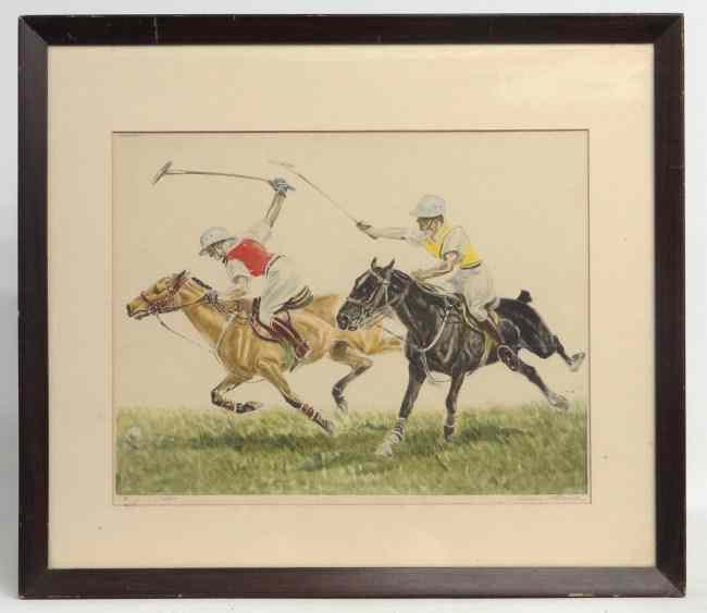 Appraisal: Print polo players signed ''Louis Clawson'' Sight '' x ''