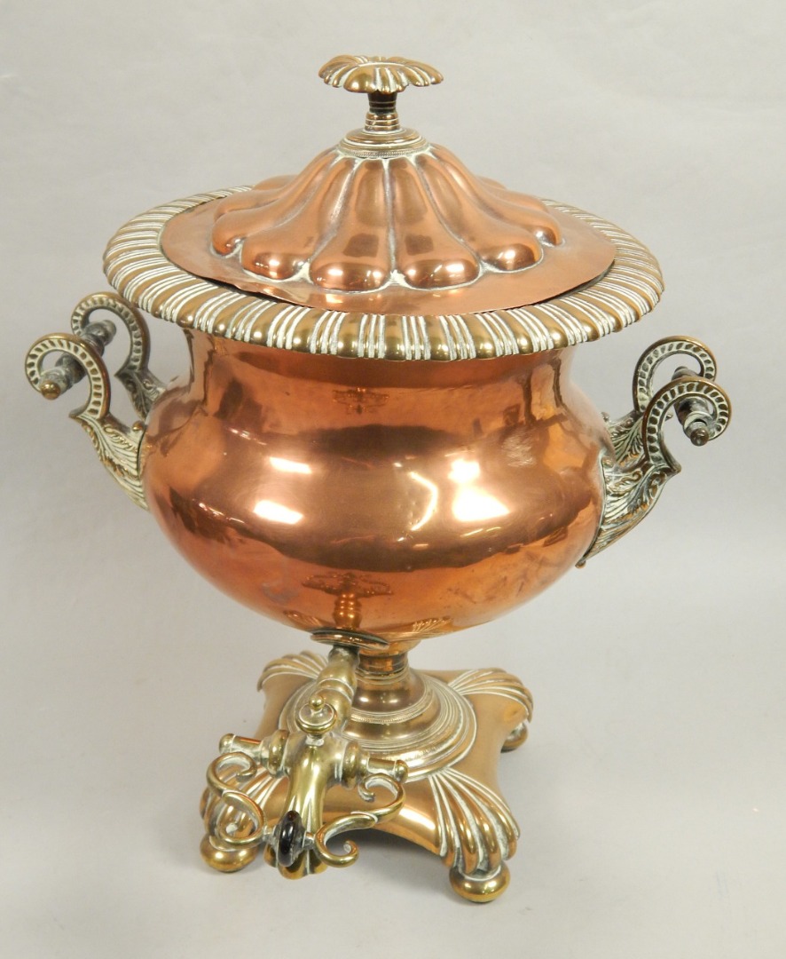 Appraisal: A mid thC copper and brass samovar with two turned