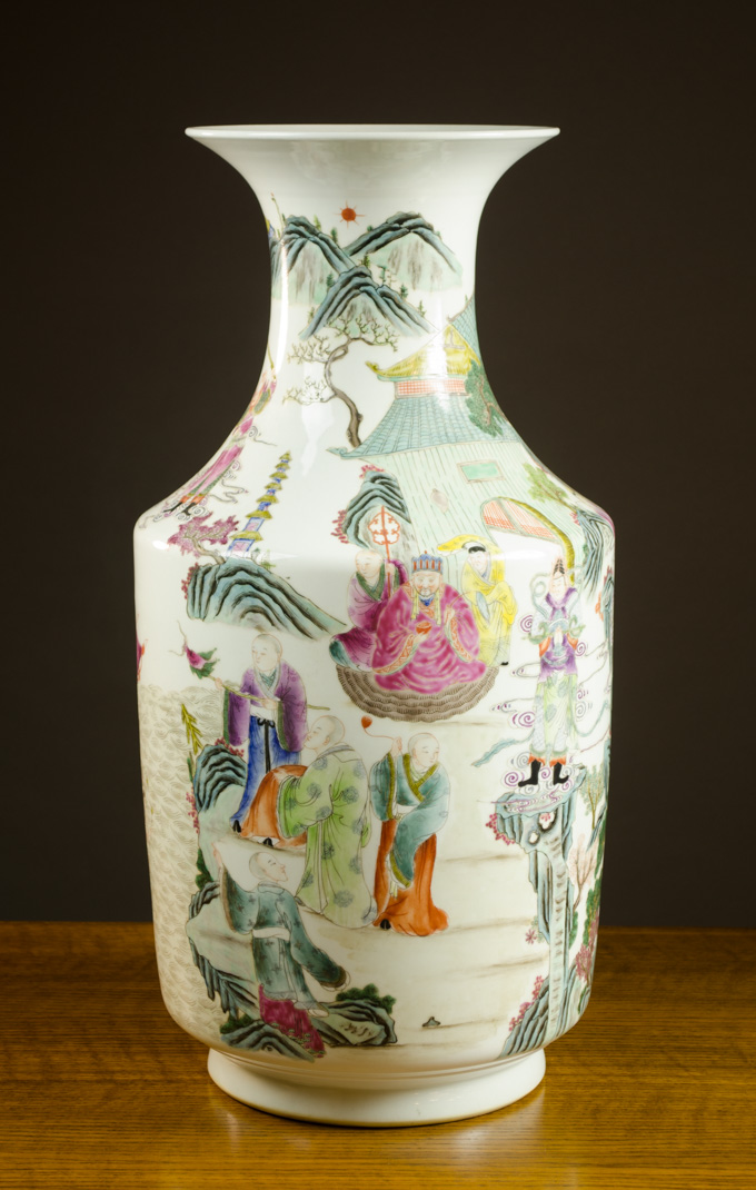 Appraisal: LARGE CHINESE FAMILLE ROSE PORCELAIN VASE featuring color enamel figures