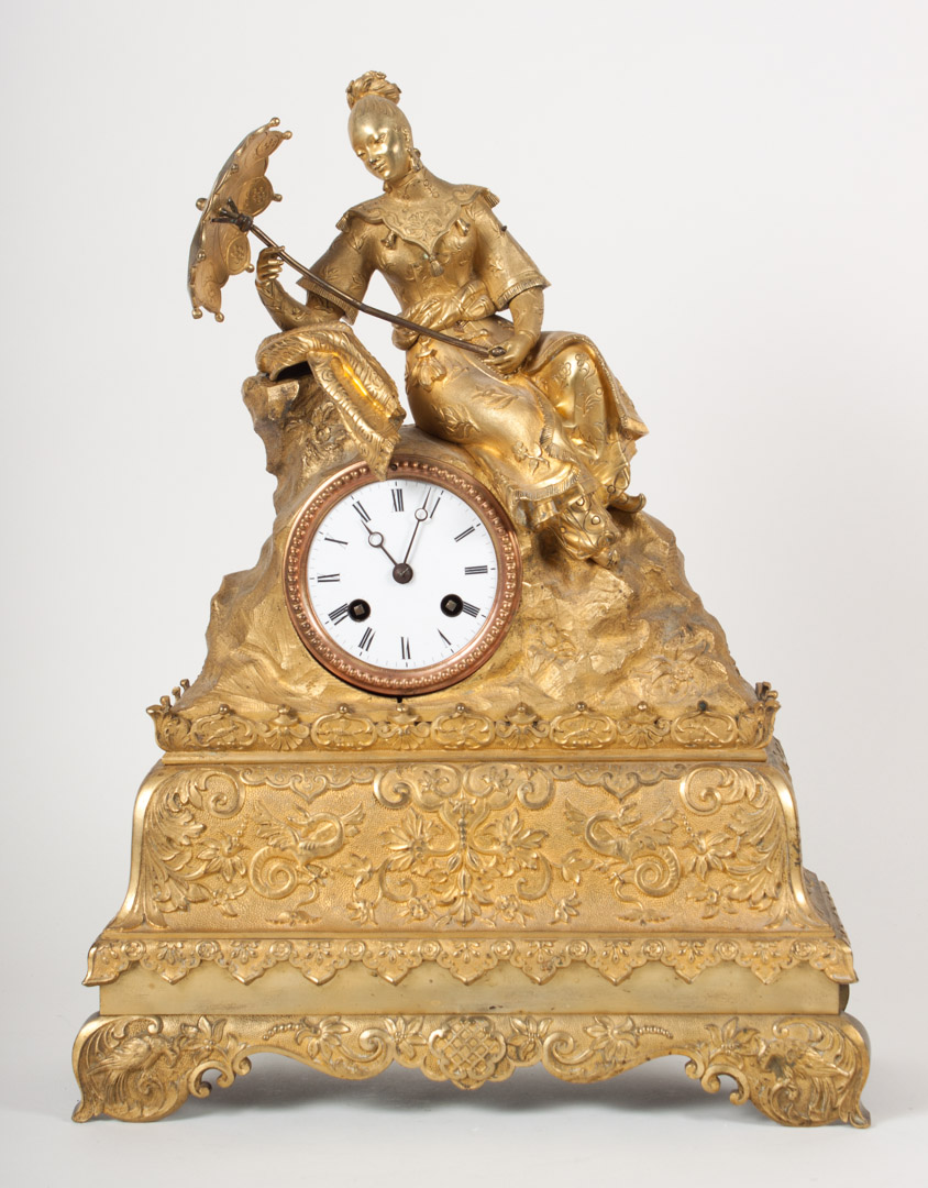 Appraisal: French Empire gilt-metal figural mantel clock circa chinoiserie clock with