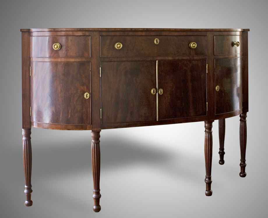 Appraisal: EARLY 'S FLAME GRAIN MAHOGANY SIDEBOARD drawer over door on