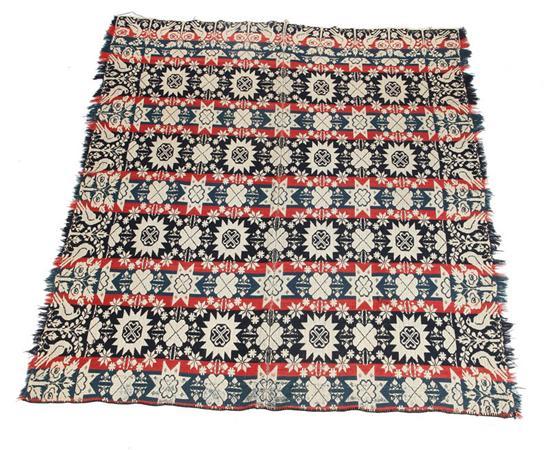 Appraisal: JACQUARD COVERLET Two piece coverlet in red natural and two