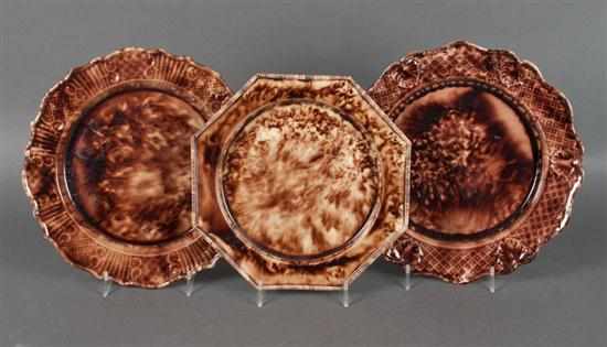 Appraisal: Three Staffordshire Whieldon or Rockingham brown glazed ceramic plates early