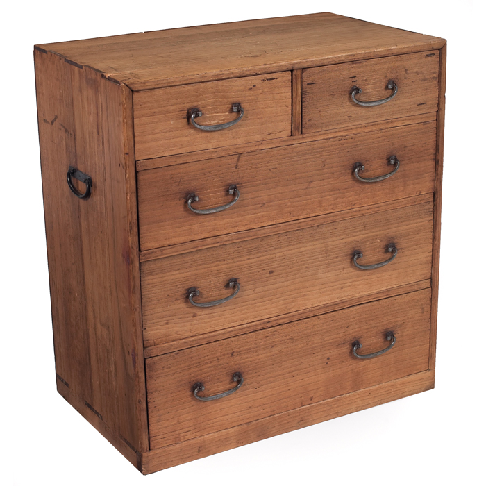 Appraisal: Tansu chest two half drawers over three full drawers with