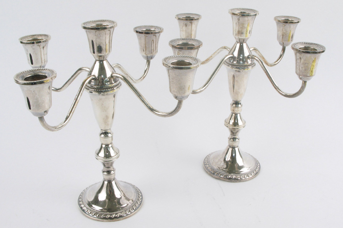 Appraisal: PAIR OF AMERICAN STERLING SILVER CANDELABRA convertible five-light inches ht