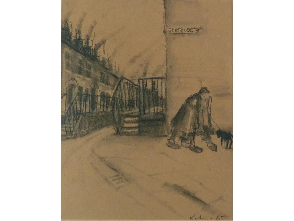 Appraisal: HAROLD RILEY b CHARCOAL DRAWING ON BUFF PAPER 'Gertrude Street'street