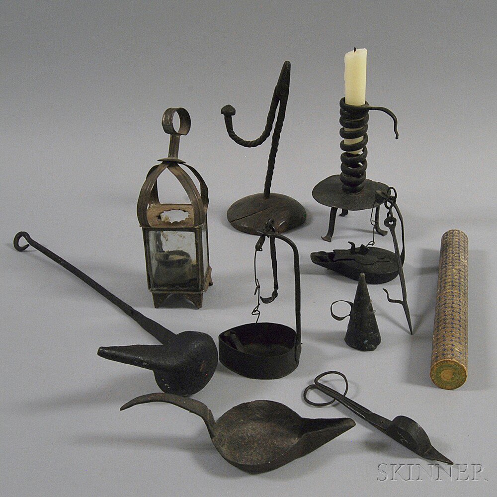 Appraisal: Nine Early Mostly Iron Lighting Devices th and th century