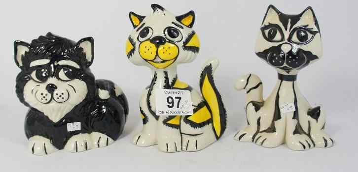 Appraisal: Lorna Bailey Prototype Comical Cats Smiling Yellow and Black Cat