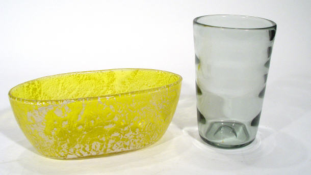 Appraisal: Clear Whitefriars ribbed glass vase and a yellow and white