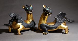 Appraisal: Pair of Italian Gilt and Polychromed Dragon Figure Pair of