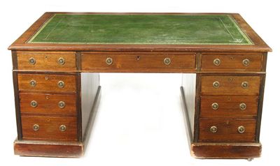 Appraisal: A mahogany twin pedestal partner's desk the rectangular moulded edge