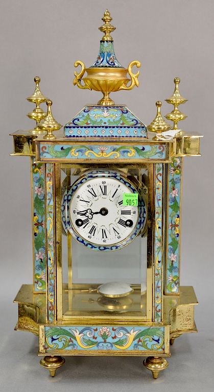 Appraisal: Brass and cloisonne shelf clock with side hand painted panels