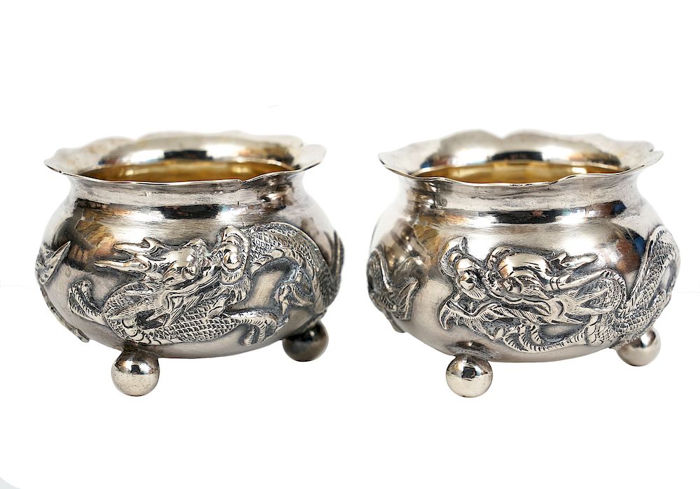 Appraisal: Pair of Silver Lee Ching Salt Cellars Pair of silver