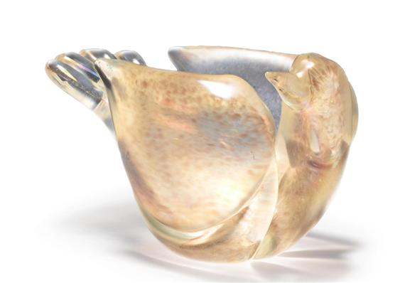 Appraisal: MURANO GLASS DOVE circa Clear iridescent glass with pink inclusions