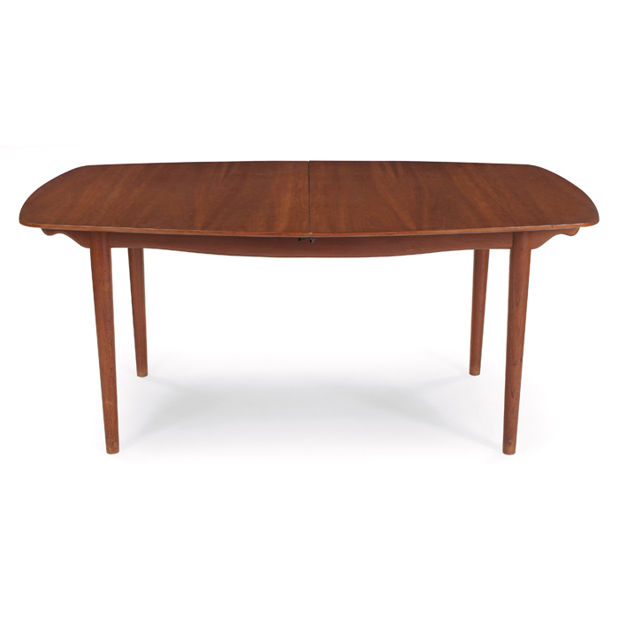 Appraisal: Finn Juhl dining table by Baker walnut top with bookmatched