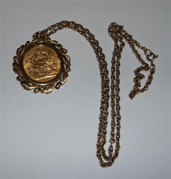 Appraisal: Sovereign pendant with hallmarked ct gold mount and rope style